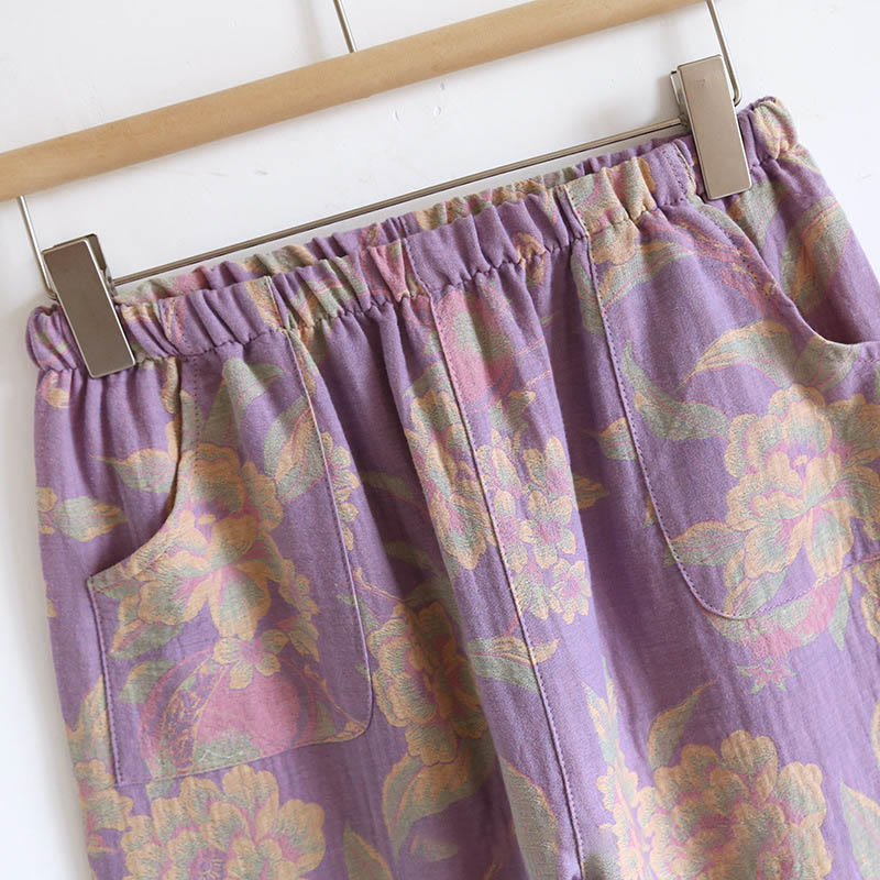 Buddha Stones, 2 sztuki, kwiatowy wzór, koszula z długim rękawem, okrągły dekolt, spodnie zapinane na guziki, komplet bawełniany  - image 19