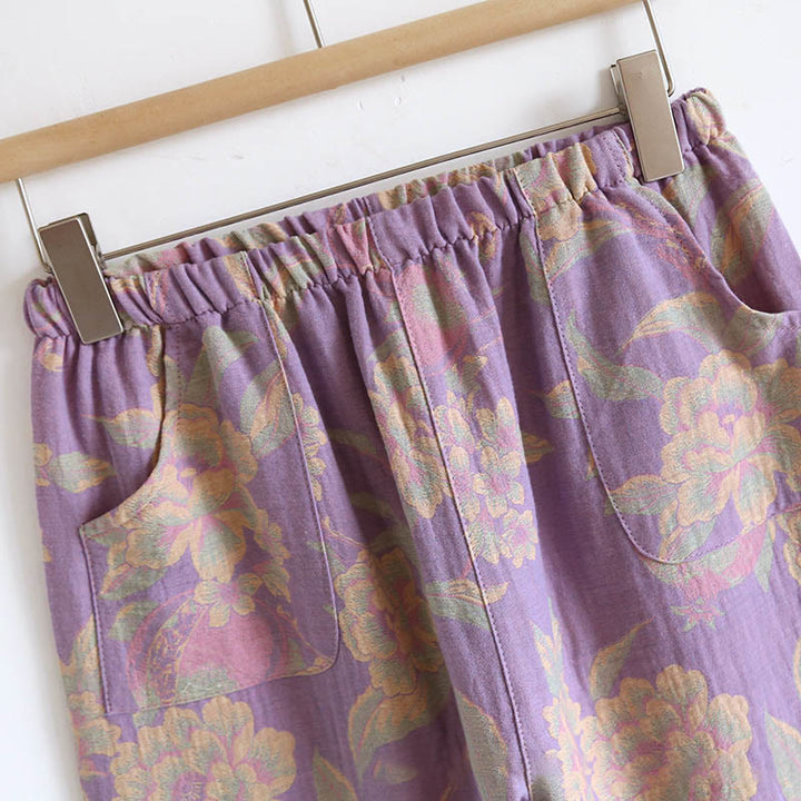 Buddha Stones, 2 sztuki, kwiatowy wzór, koszula z długim rękawem, okrągły dekolt, spodnie zapinane na guziki, komplet bawełniany  - image 19