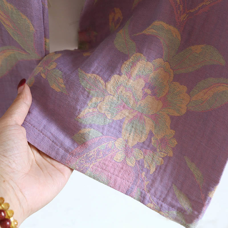 Buddha Stones, 2 sztuki, kwiatowy wzór, koszula z długim rękawem, okrągły dekolt, spodnie zapinane na guziki, komplet bawełniany  - image 18