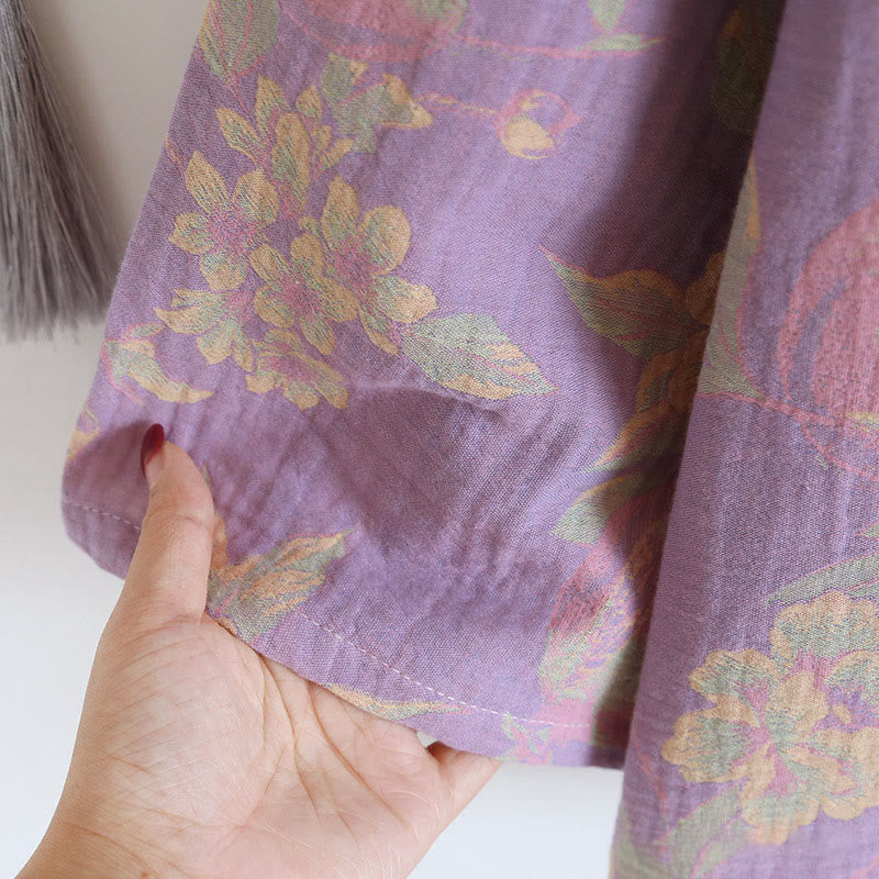 Buddha Stones, 2 sztuki, kwiatowy wzór, koszula z długim rękawem, okrągły dekolt, spodnie zapinane na guziki, komplet bawełniany  - image 12