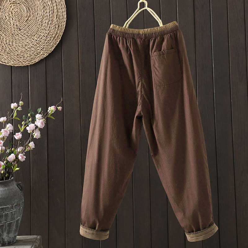 Damskie spodnie termiczne haremowe z kieszeniami i gładką bawełną Buddha Stones - image 6