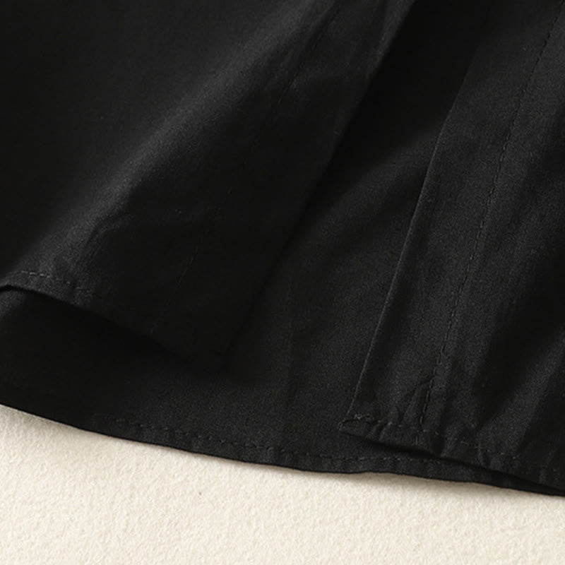 Sukienka midi z bawełny Buddha Stones w jednolitym kolorze, z długimi rękawami i kieszeniami, z klapami i guzikami - image 24