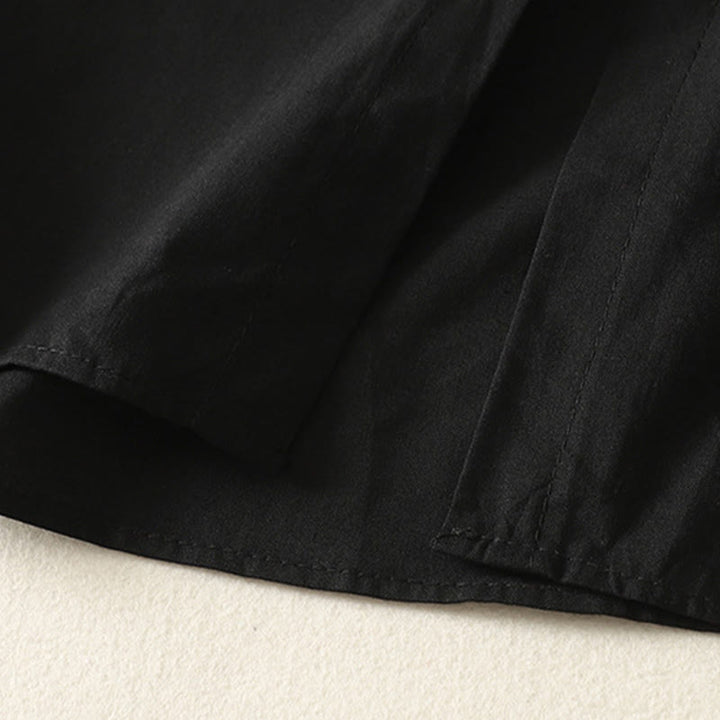 Sukienka midi z bawełny Buddha Stones w jednolitym kolorze, z długimi rękawami i kieszeniami, z klapami i guzikami - image 24