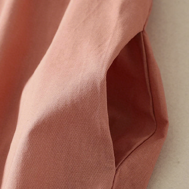 Sukienka midi z bawełny Buddha Stones w jednolitym kolorze, z długimi rękawami i kieszeniami, z klapami i guzikami - image 5