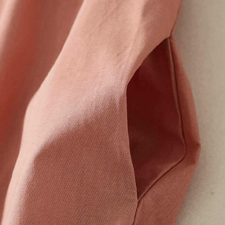 Sukienka midi z bawełny Buddha Stones w jednolitym kolorze, z długimi rękawami i kieszeniami, z klapami i guzikami - image 5