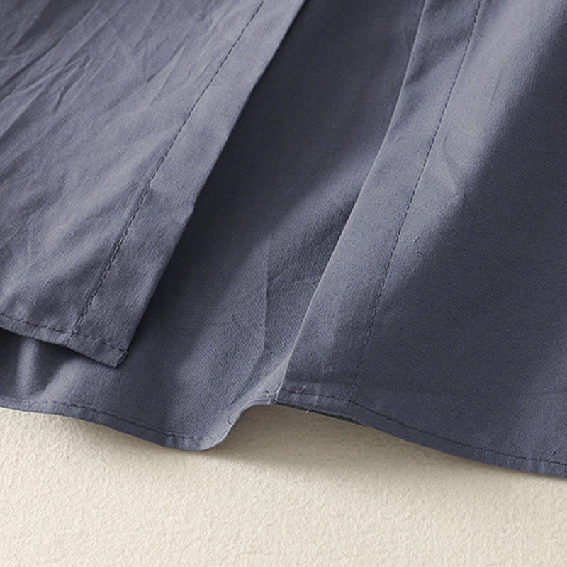 Sukienka midi z bawełny Buddha Stones w jednolitym kolorze, z długimi rękawami i kieszeniami, z klapami i guzikami - image 19