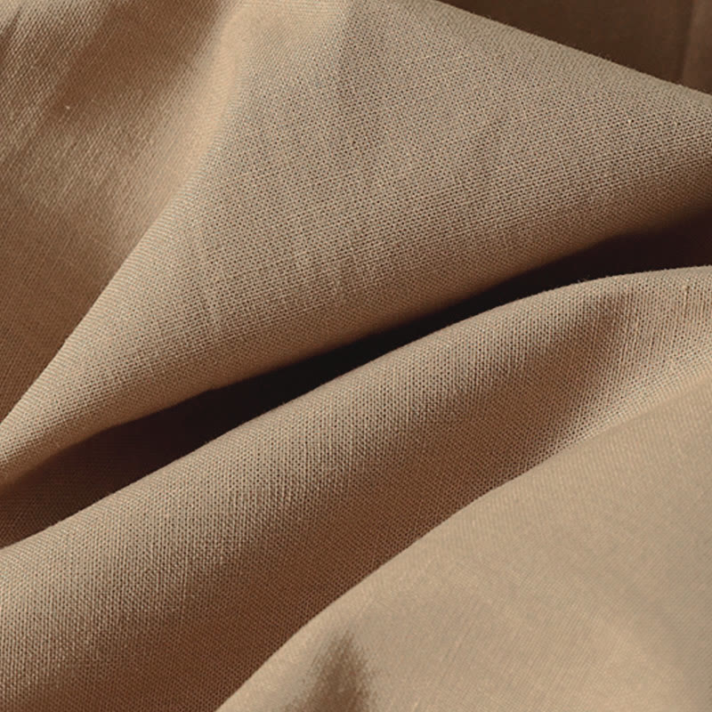 Sukienka midi z bawełny Buddha Stones w jednolitym kolorze, z długimi rękawami i kieszeniami, z klapami i guzikami - image 15