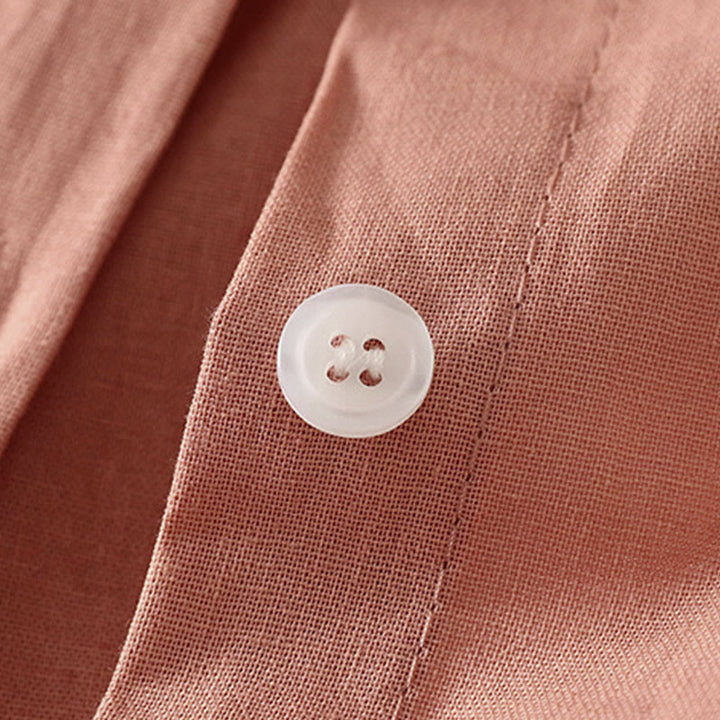 Sukienka midi z bawełny Buddha Stones w jednolitym kolorze, z długimi rękawami i kieszeniami, z klapami i guzikami - image 6