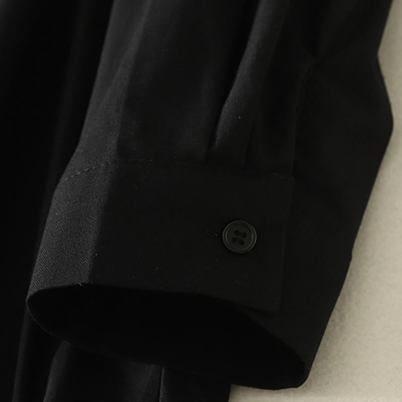 Sukienka midi z bawełny Buddha Stones w jednolitym kolorze, z długimi rękawami i kieszeniami, z klapami i guzikami - image 23