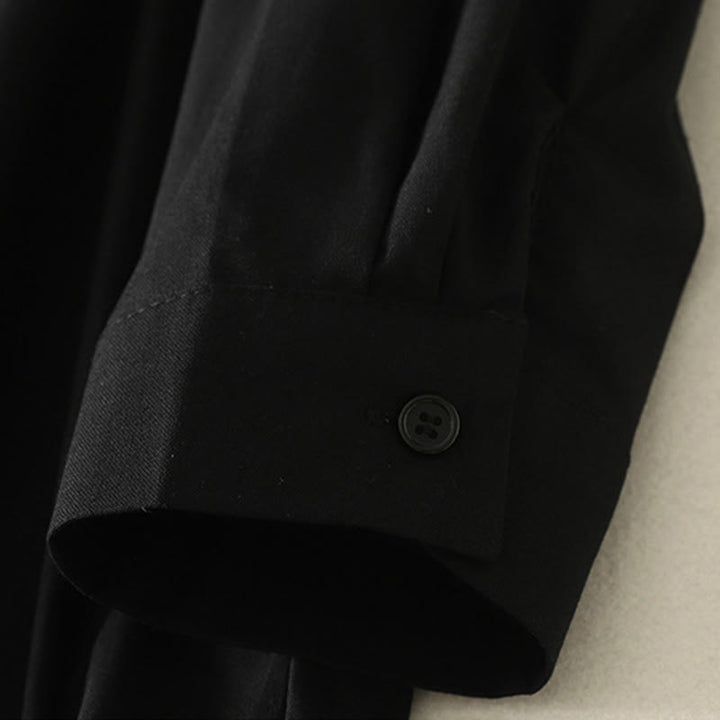 Sukienka midi z bawełny Buddha Stones w jednolitym kolorze, z długimi rękawami i kieszeniami, z klapami i guzikami - image 23