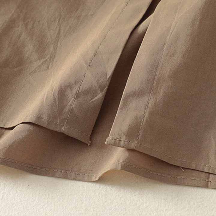 Sukienka midi z bawełny Buddha Stones w jednolitym kolorze, z długimi rękawami i kieszeniami, z klapami i guzikami - image 14