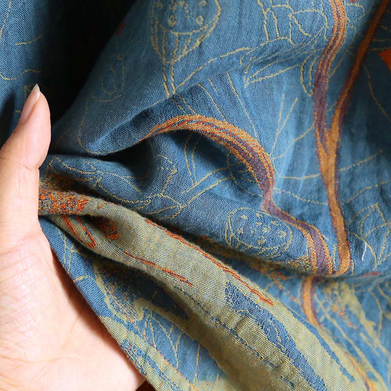 Sukienka midi z bawełny z długim rękawem i żakardowym wzorem w kwiaty w kształcie Buddha Stones, zapinana na guziki i kołnierzyk stójkowy - image 9