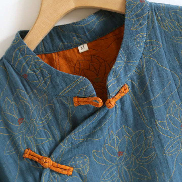 Sukienka midi z bawełny z długim rękawem i żakardowym wzorem w kwiaty w kształcie Buddha Stones, zapinana na guziki i kołnierzyk stójkowy - image 5