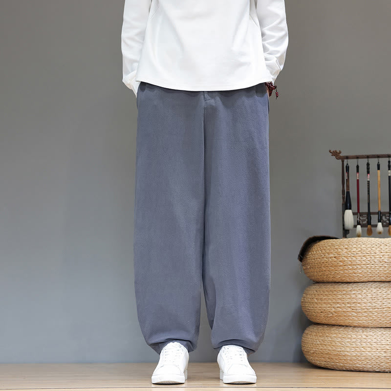 Spodnie bawełniane męskie Buddha Stones Fall Sports w jednolitym kolorze z guzikami i kieszeniami - LightSlateGray - US/UK/AU46， EU56 (5XL) - image 5