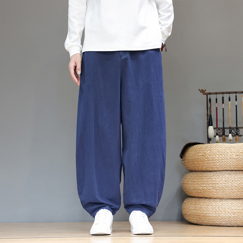 Spodnie bawełniane męskie Buddha Stones Fall Sports w jednolitym kolorze z guzikami i kieszeniami - RoyalBlue - US/UK/AU46， EU56 (5XL) - image 1