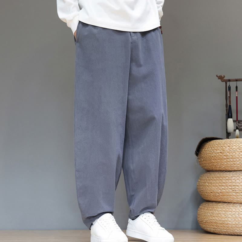 Spodnie bawełniane męskie Buddha Stones Fall Sports w jednolitym kolorze z guzikami i kieszeniami - image 8