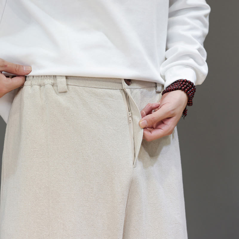 Spodnie bawełniane męskie Buddha Stones Fall Sports w jednolitym kolorze z guzikami i kieszeniami - image 20