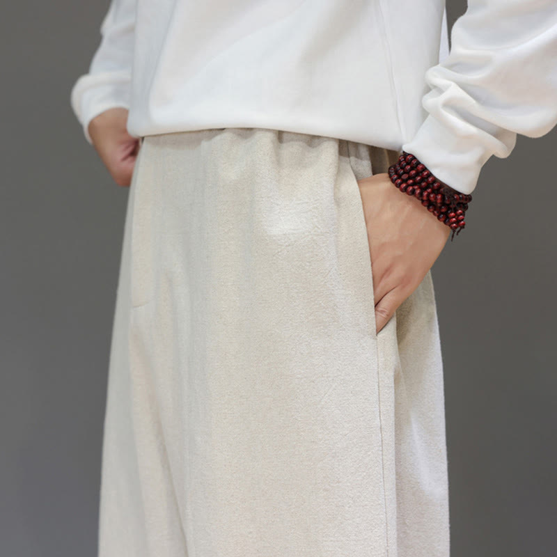 Spodnie bawełniane męskie Buddha Stones Fall Sports w jednolitym kolorze z guzikami i kieszeniami - image 21