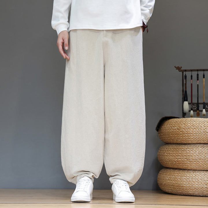 Spodnie bawełniane męskie Buddha Stones Fall Sports w jednolitym kolorze z guzikami i kieszeniami - image 16