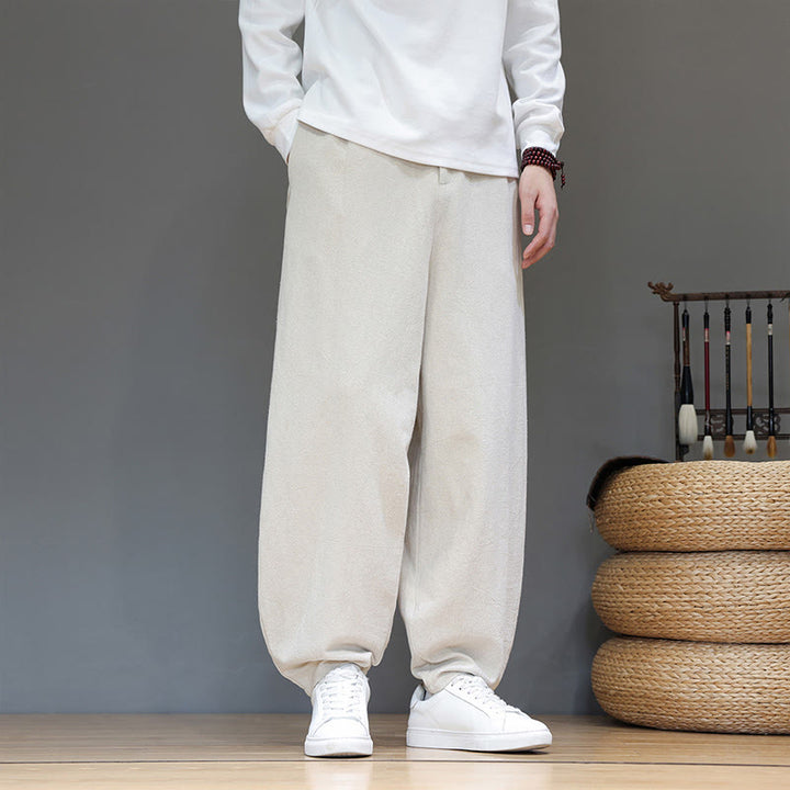 Spodnie bawełniane męskie Buddha Stones Fall Sports w jednolitym kolorze z guzikami i kieszeniami - Beżowy - US/UK/AU46， EU56 (5XL) - image 13