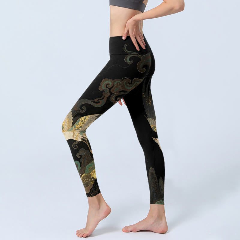 Legginsy do jogi damskie z nadrukiem w chmurę z motywem kamieni Buddha Stones i feniksa - image 2