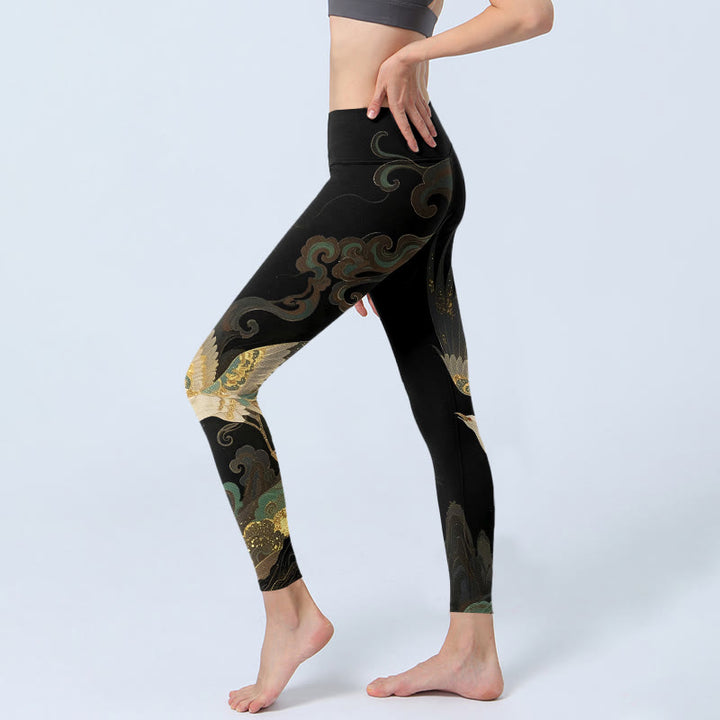 Legginsy do jogi damskie z nadrukiem w chmurę z motywem kamieni Buddha Stones i feniksa - image 2