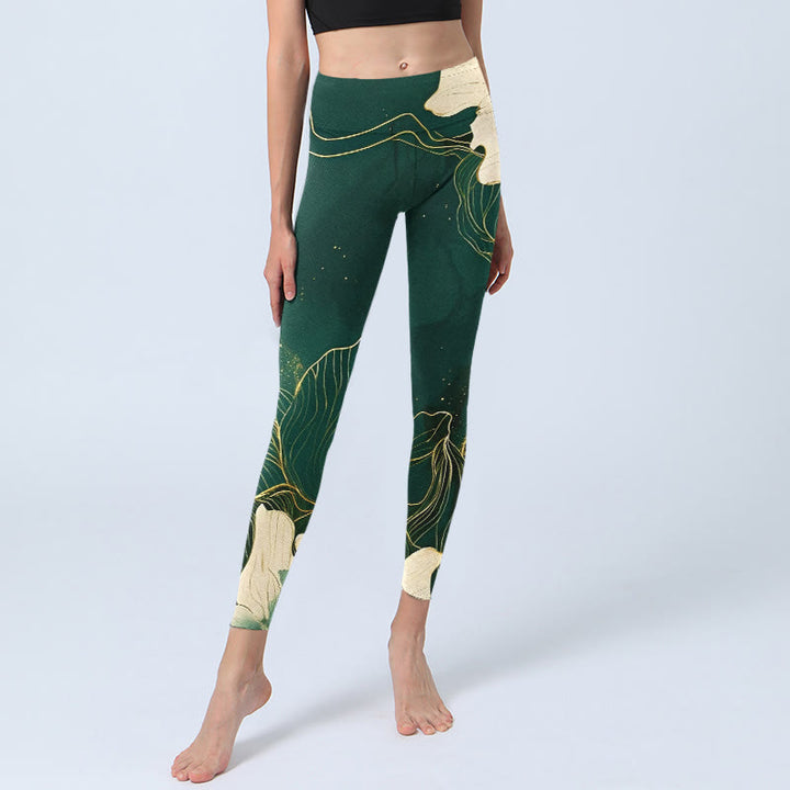 Eleganckie legginsy do jogi damskie z nadrukiem w kwiaty i motywem Buddha Stones - image 5