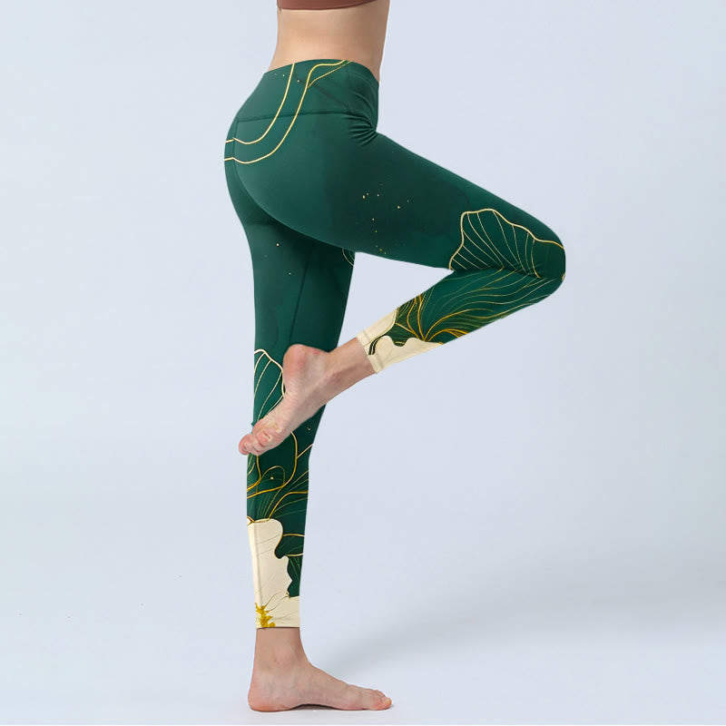 Eleganckie legginsy do jogi damskie z nadrukiem w kwiaty i motywem Buddha Stones - image 4
