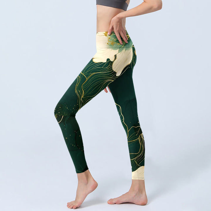 Eleganckie legginsy do jogi damskie z nadrukiem w kwiaty i motywem Buddha Stones - image 2