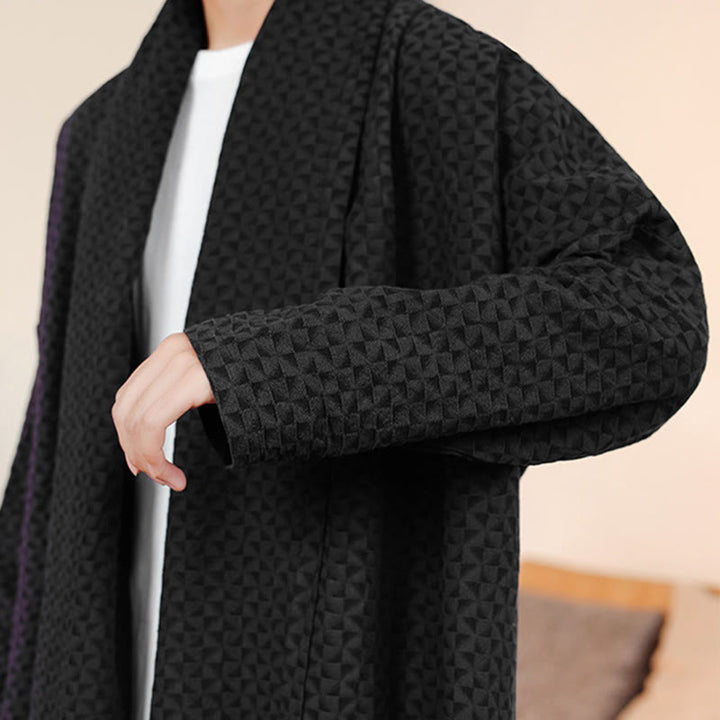 Zimowe kimono męskie z bawełny z długim rękawem i żakardem w prostym wzorze z motywem Buddha Stones - image 25