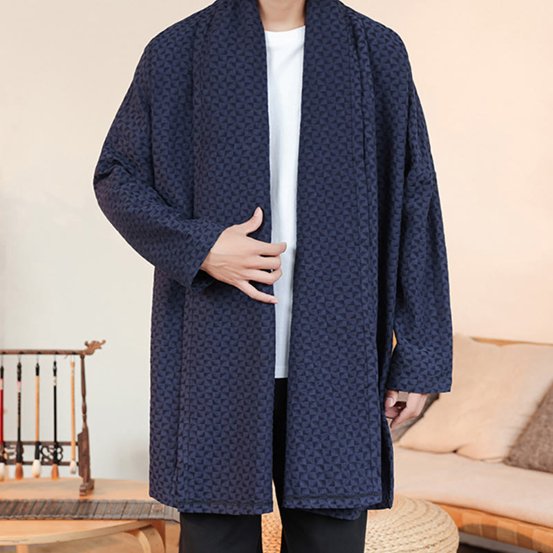 Zimowe kimono męskie z bawełny z długim rękawem i żakardem w prostym wzorze z motywem Buddha Stones - image 4