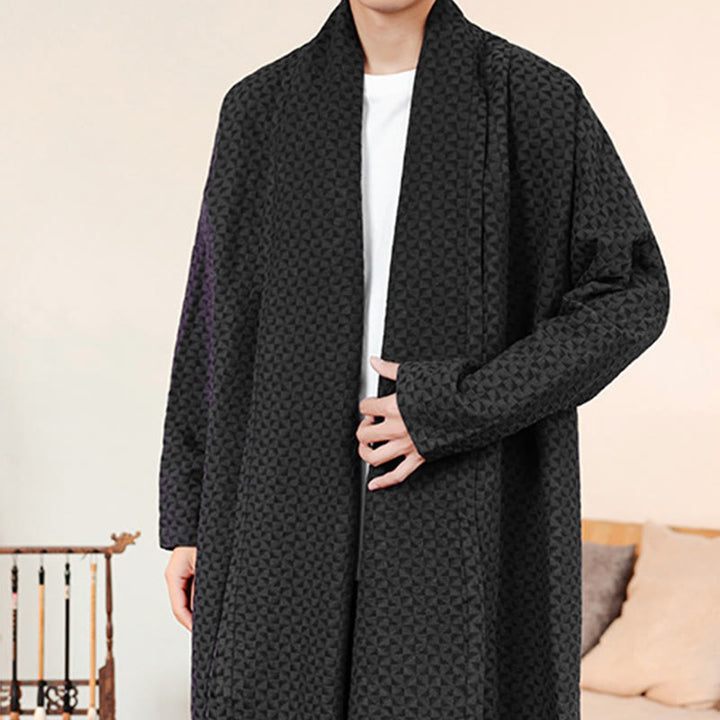 Zimowe kimono męskie z bawełny z długim rękawem i żakardem w prostym wzorze z motywem Buddha Stones - image 15