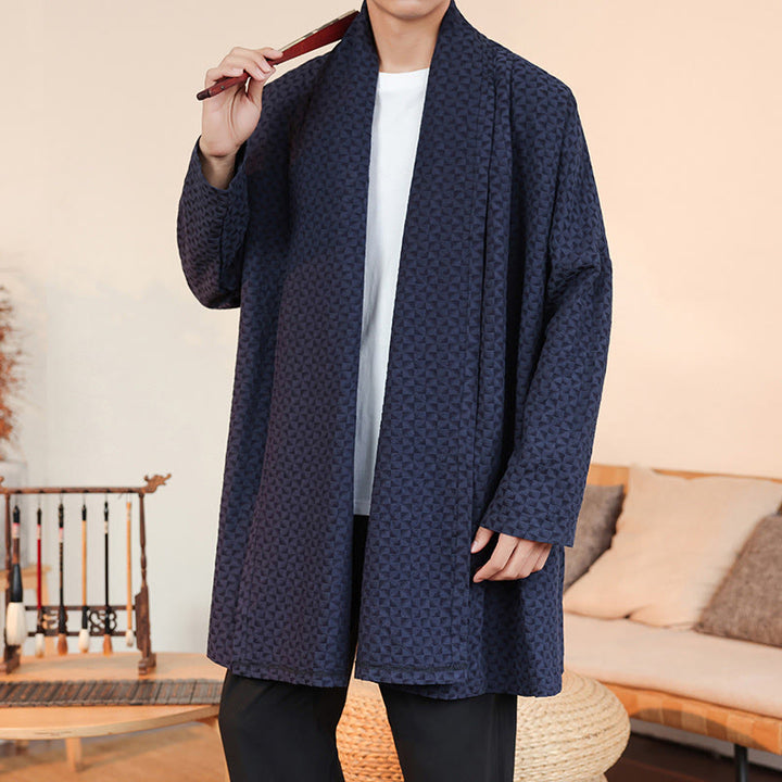 Zimowe kimono męskie z bawełny z długim rękawem i żakardem w prostym wzorze z motywem Buddha Stones - image 6