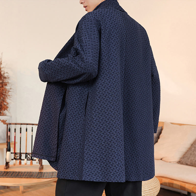 Zimowe kimono męskie z bawełny z długim rękawem i żakardem w prostym wzorze z motywem Buddha Stones - image 5