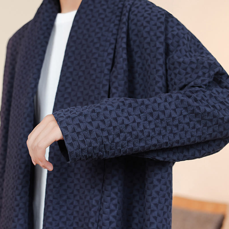 Zimowe kimono męskie z bawełny z długim rękawem i żakardem w prostym wzorze z motywem Buddha Stones - image 12