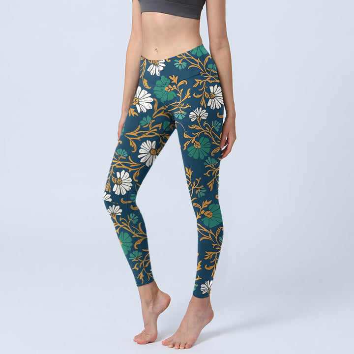 Legginsy do jogi damskie z nadrukiem w kwiaty i motywem winorośli w stylu retro z motywem Buddha Stones - Marynarka wojenna - US18, UK/AU22, EU50 (4XL) - image 0