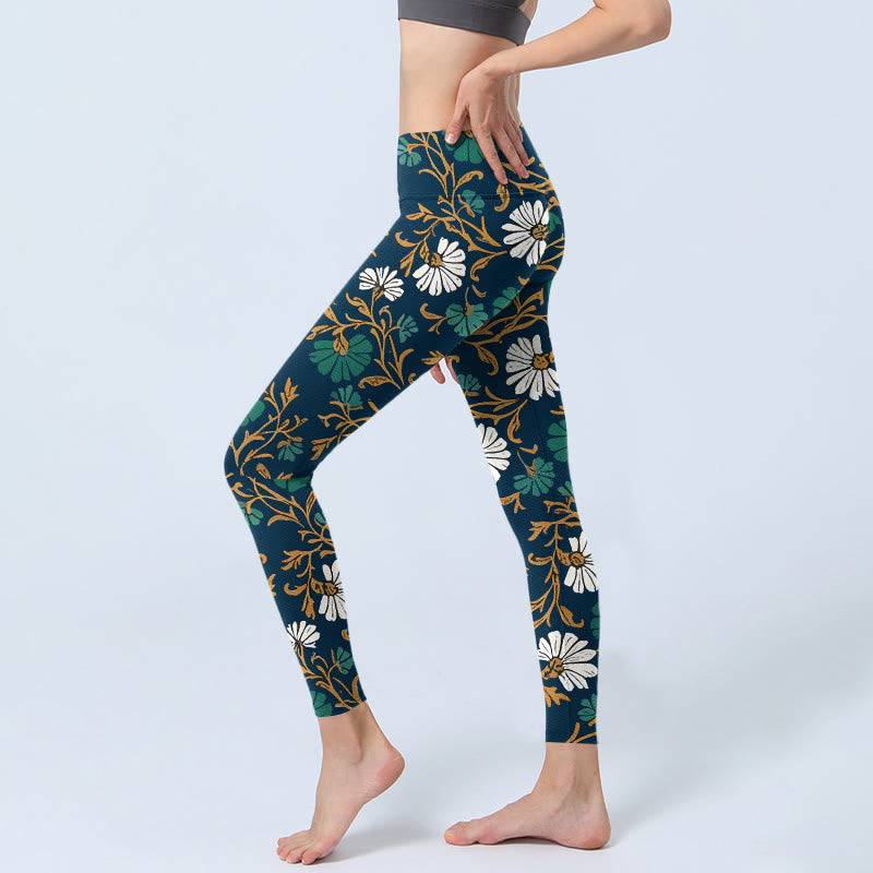 Legginsy do jogi damskie z nadrukiem w kwiaty i motywem winorośli w stylu retro z motywem Buddha Stones - image 2
