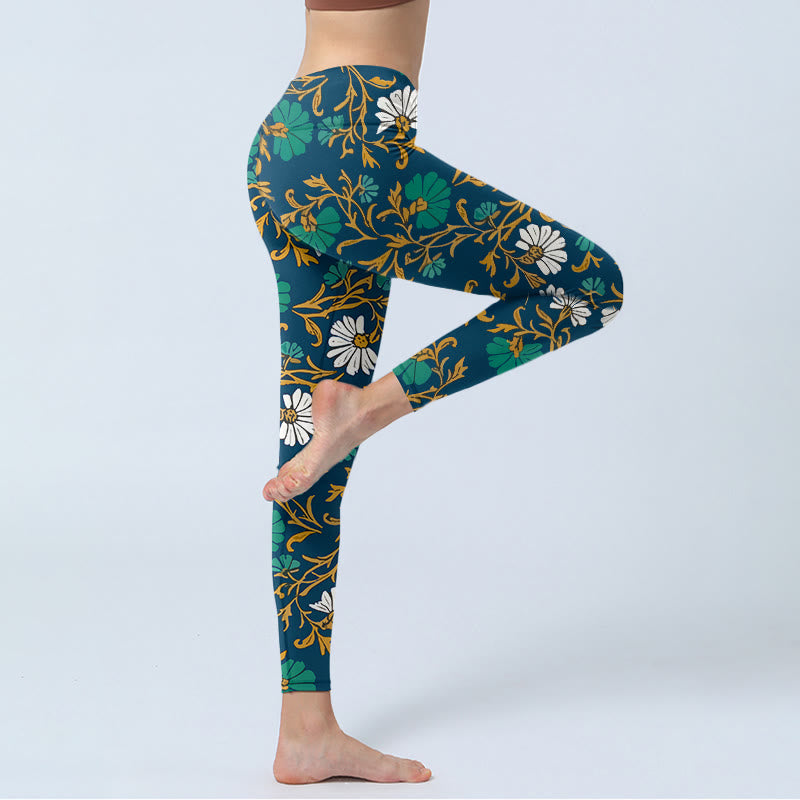 Legginsy do jogi damskie z nadrukiem w kwiaty i motywem winorośli w stylu retro z motywem Buddha Stones - image 4