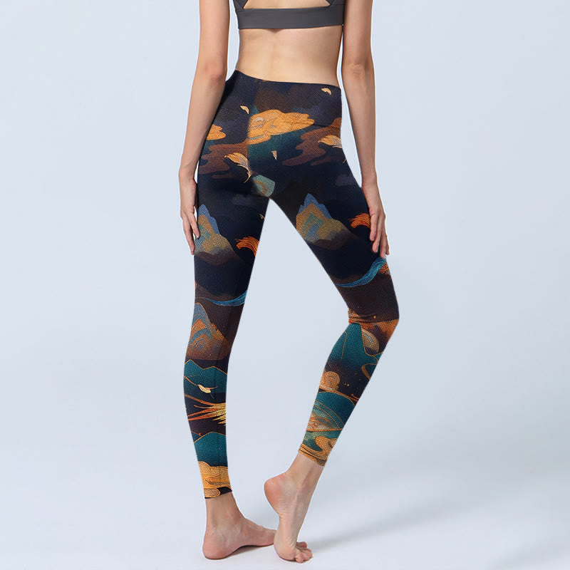 Legginsy do jogi damskie z nadrukiem w chmurki Phoenix i Buddha Stones - image 3