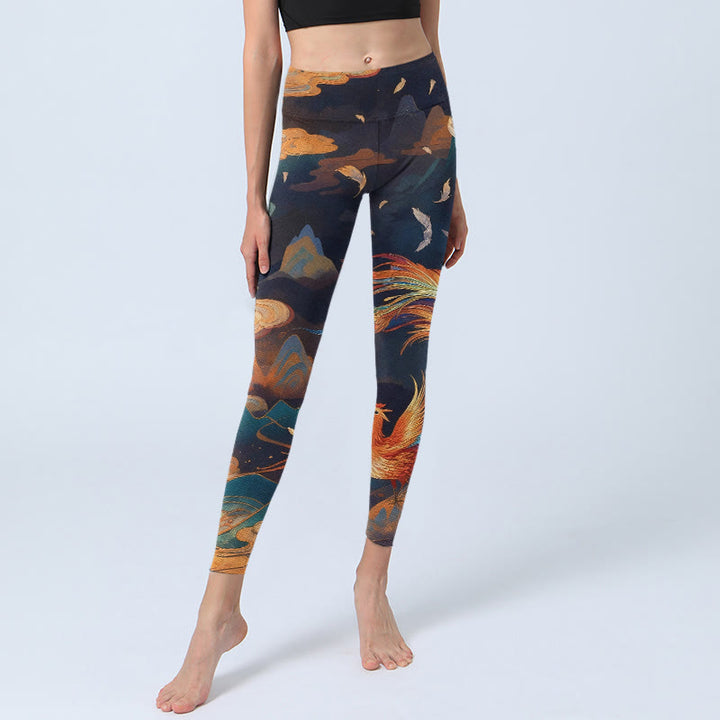 Legginsy do jogi damskie z nadrukiem w chmurki Phoenix i Buddha Stones - image 5