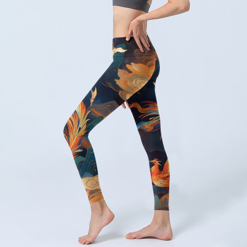 Legginsy do jogi damskie z nadrukiem w chmurki Phoenix i Buddha Stones - image 2