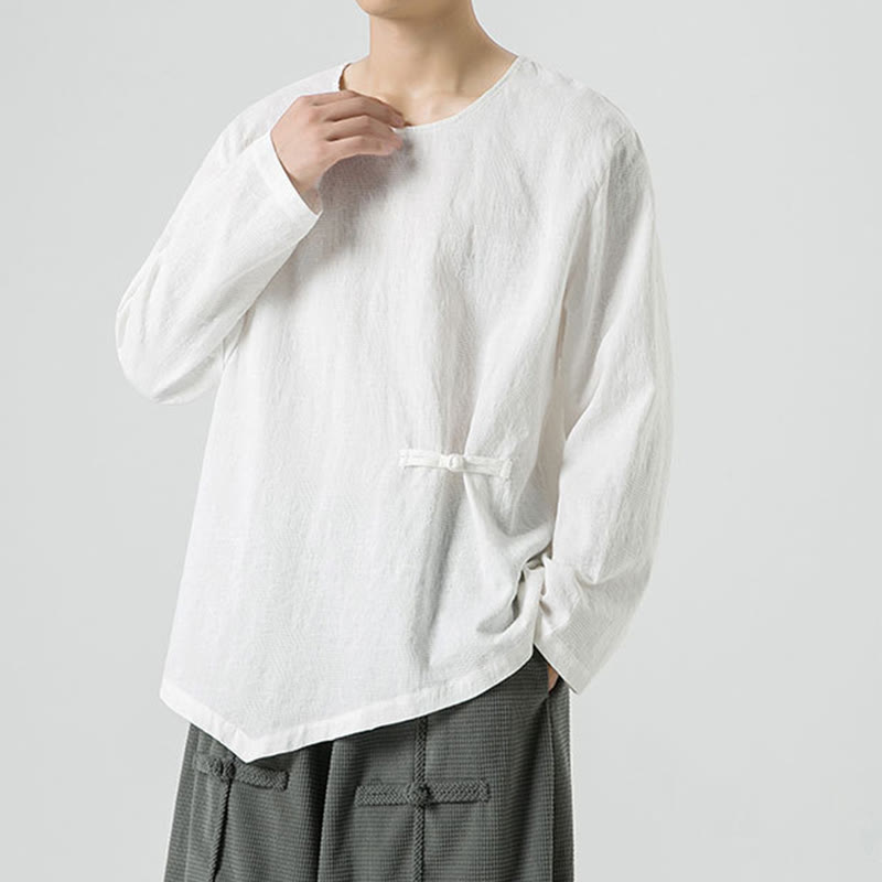 Męska koszulka z długim rękawem z bawełny z chińskimi guzikami Buddha Stones , gładka, z nadrukiem Zen Clothing - image 14