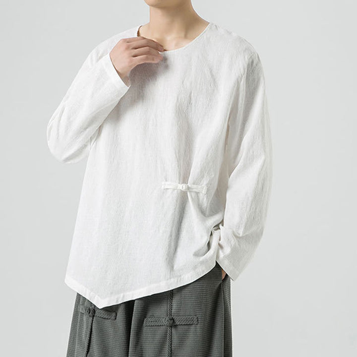 Męska koszulka z długim rękawem z bawełny z chińskimi guzikami Buddha Stones , gładka, z nadrukiem Zen Clothing - image 14