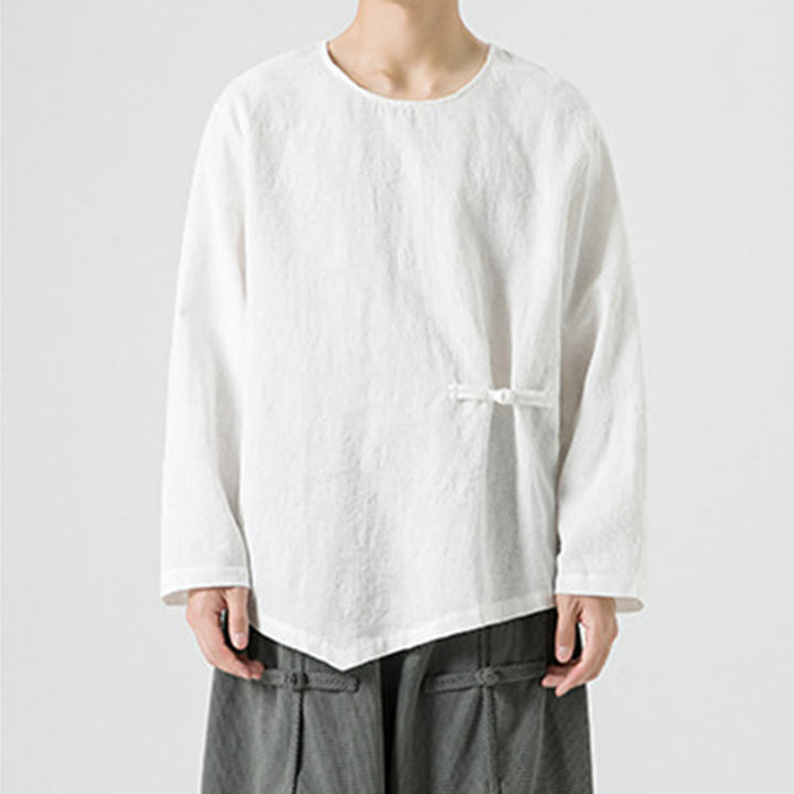 Męska koszulka z długim rękawem z bawełny z chińskimi guzikami Buddha Stones , gładka, z nadrukiem Zen Clothing - image 10