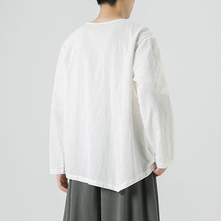 Męska koszulka z długim rękawem z bawełny z chińskimi guzikami Buddha Stones , gładka, z nadrukiem Zen Clothing - image 16