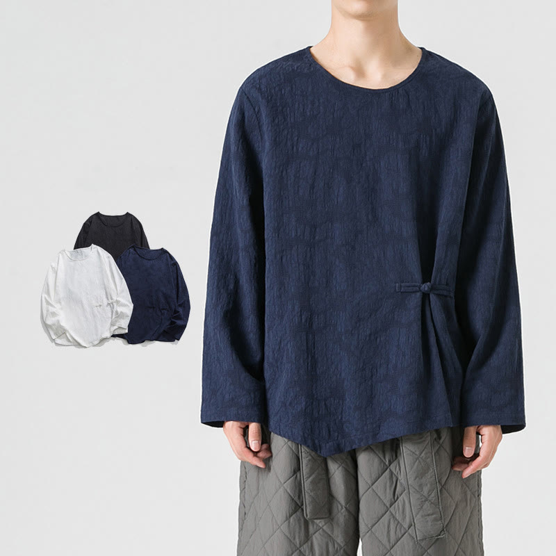 Męska koszulka z długim rękawem z bawełny z chińskimi guzikami Buddha Stones , gładka, z nadrukiem Zen Clothing - Marynarka wojenna - US/UK/AU46， EU56 (5XL) - image 1