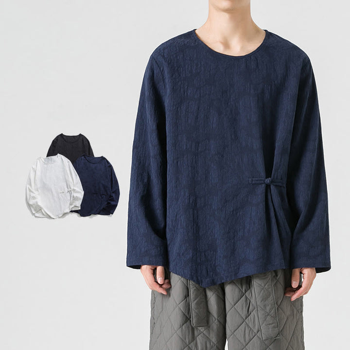 Męska koszulka z długim rękawem z bawełny z chińskimi guzikami Buddha Stones , gładka, z nadrukiem Zen Clothing - Marynarka wojenna - US/UK/AU46， EU56 (5XL) - image 1