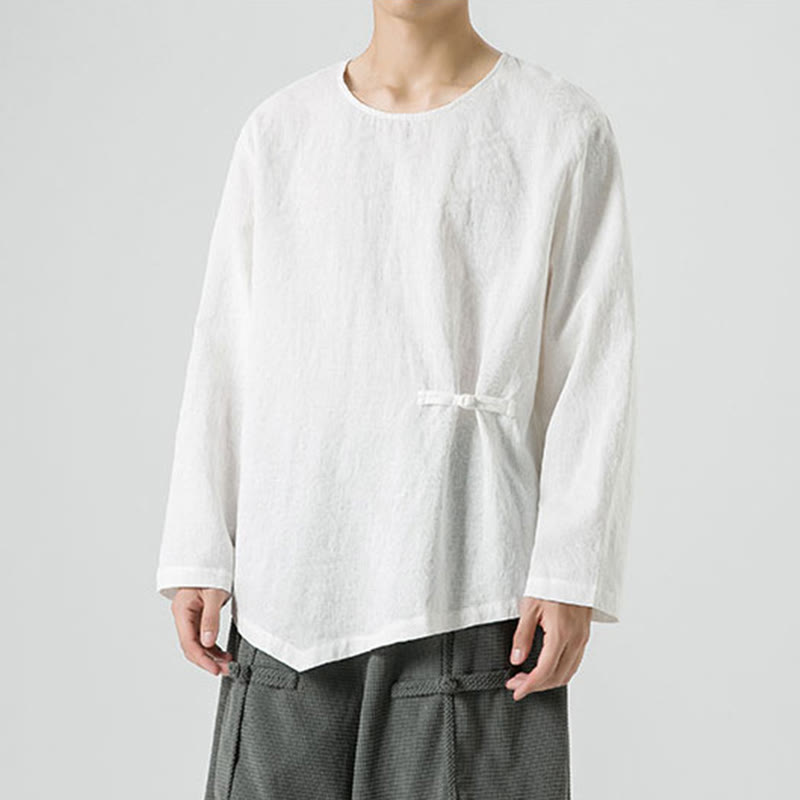 Męska koszulka z długim rękawem z bawełny z chińskimi guzikami Buddha Stones , gładka, z nadrukiem Zen Clothing - image 12