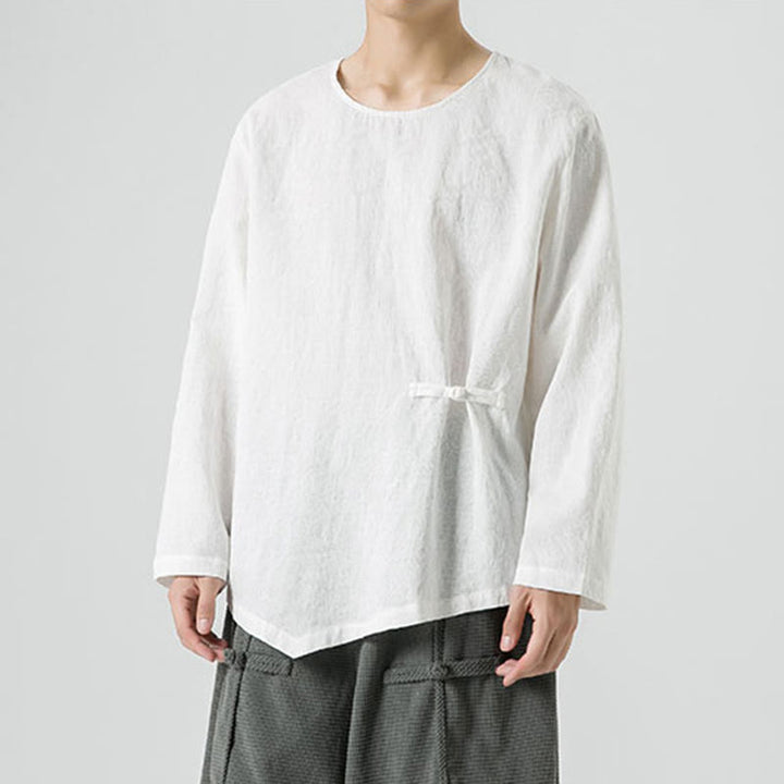 Męska koszulka z długim rękawem z bawełny z chińskimi guzikami Buddha Stones , gładka, z nadrukiem Zen Clothing - image 12