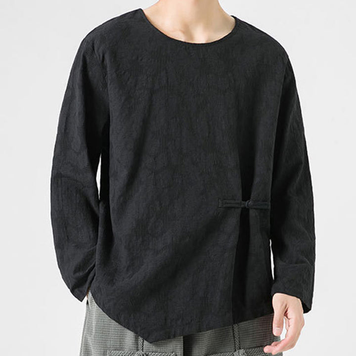 Męska koszulka z długim rękawem z bawełny z chińskimi guzikami Buddha Stones , gładka, z nadrukiem Zen Clothing - image 29